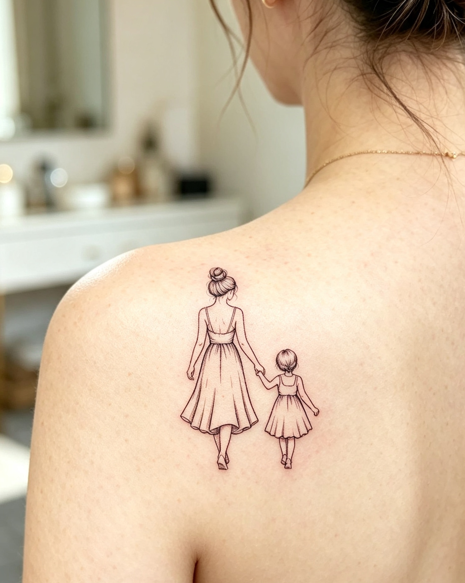 Mother & Daughter Fine-Line Temporary Tattoo — Minimalist Body Art