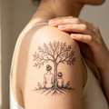 Mother & Son Tree Fine-Line Temporary Tattoo — Minimalist Body Art