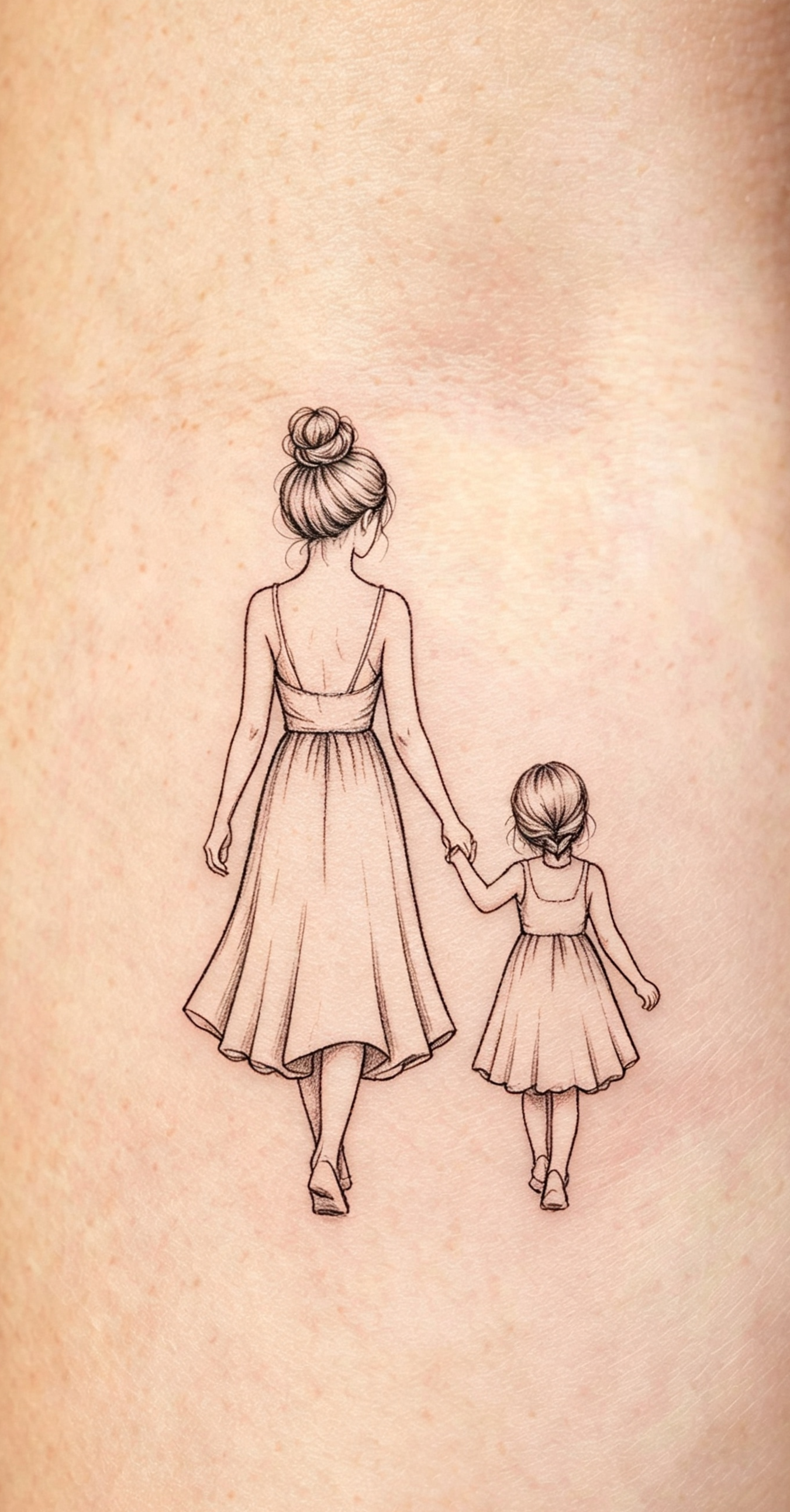 Mother & Daughter Fine-Line Temporary Tattoo — Minimalist Body Art
